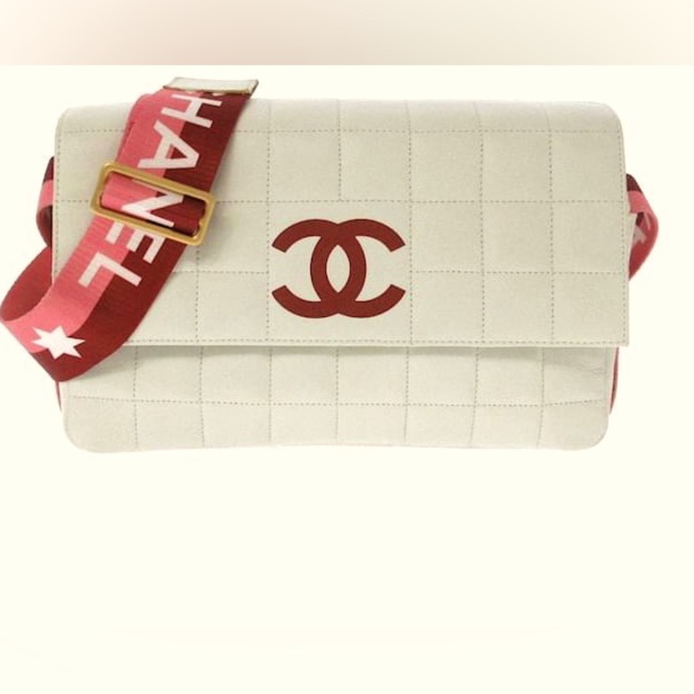Chanel classic flap choco bar pink and off white handbag bag